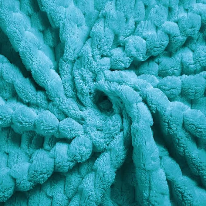 Excervent Hexagon Jacquard Throw Blanket for Bed, 50x70 Inches, Teal | Decorative Fuzzy Flannel Fleece Throw Blanket for Sofa Bed Couch, Super Soft Cozy, Suitable for All Seasons