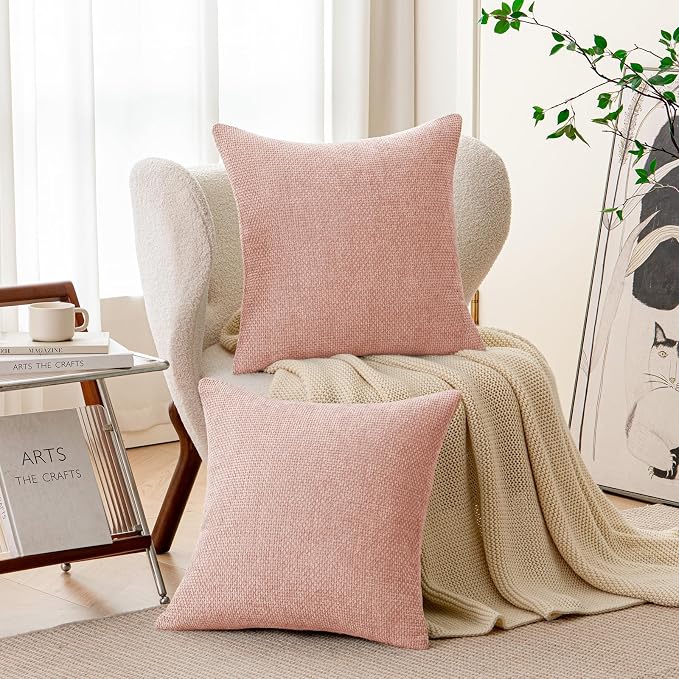 a moment Pink Spring Chenille Throw Pillow Covers 24x24 Inch Pack of 2 Modern Decorative Throw Pillow Cases Farmhouse Cross Covers Modern Home Decor for Sofa Bedroom Living Room
