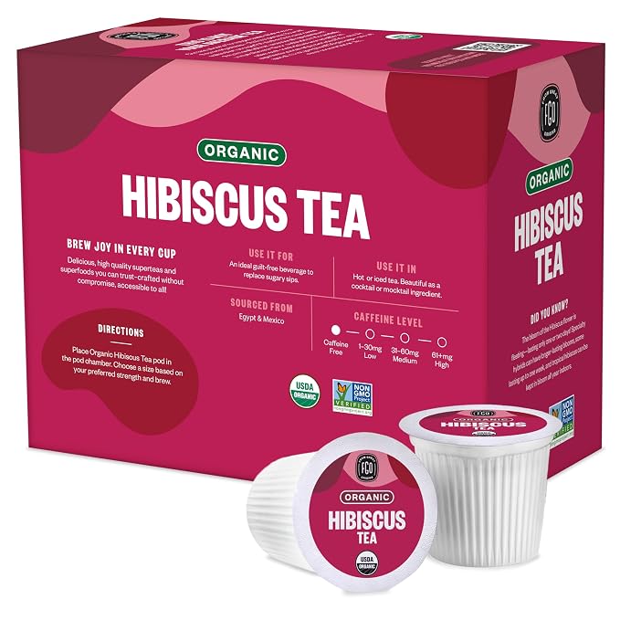 Organic Hibiscus Herbal Tea K-Cup Pods, 24 Pods by FGO - Compatible with Keurig - Naturally Caffeine-Free Tea, Premium Green Tea is USDA Organic, Non-GMO, & Recyclable