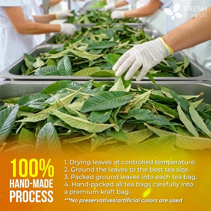 FreshDrinkUS, Premium 40 Tea Bags Loquat Leaf Tea | Eriobotrya japonica | Herbal Tea Bags | Naturally Dried Loquat Leaves | Caffeine-Free Botanical Tea. Sugar-Free. Caffeine-Free. Vegan