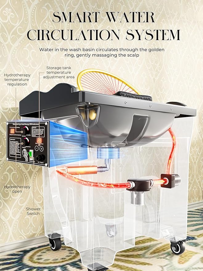 Head Spa Equipment, Portable Head Spa with Large Water Tank | Featuring Water Circulation System & Knob Panel | Ideal for Salon, Barber Shop and Home Use