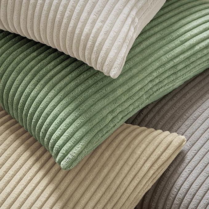 MIULEE Decorative Corduroy Throw Pillow Covers Set of 2 20x20 Sage Green | Soft Striped Textured Cushion Cases, Boho Natural Greenery Pillowcases for Home Decor, for Couch Chair Sofa Bed Living Room