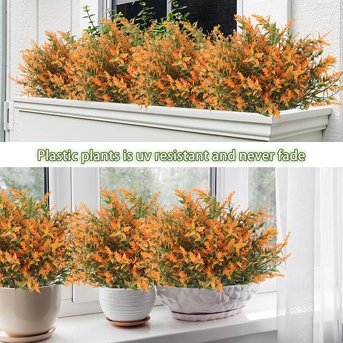 RECUTMS 20Pcs Artificial Fall Flowers for Outdoors,Autumn Fake Greenery | Autum Decor,Fall Flowers for Decoration,Faux UV Resistant Lavender Floral,Plastic Shrubs Indoor Outside Hanging Decorations