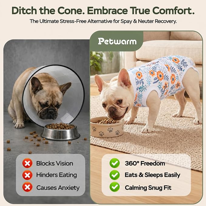 PetWarm Dog Spay Recovery Suit, Onesies for Dogs, Surgery Suit for Dogs Female After Spayed, Dog Cone Alternative After Surgery, Flower Pattern, Orange, XS