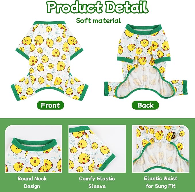 DaFuEn Dog Pajamas for Small Dogs, Soft Stretchy 4 Legs Puppy Jumpsuit, All Season Cozy Pet PJs for Chihuahua Yorkie Teacup Dogs, Cat Clothes (Yellow Bird, XS)