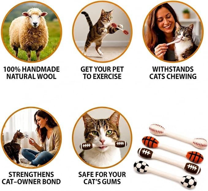 Glaciart One Swabs Cat Toys with Catnip - 4 Pk | Durable for Chew, Cute Cat Toys Interactive Kitty for Boredom, Exercise, & Play | Filled w/Organic Catnip for Anxiety & as Digestive Aid | Gift Idea