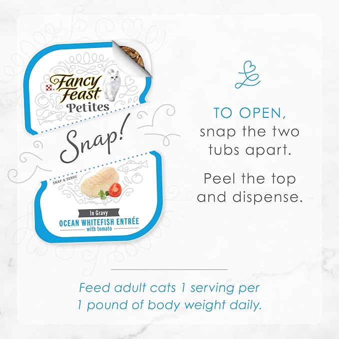 Purina Fancy Feast Petites Ocean Whitefish Entree With Tomato in Gravy Gourmet Wet Cat Food - (Pack of 12) 2.8 oz. Tubs