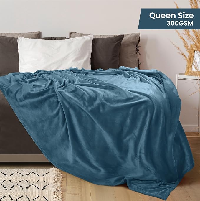 Utopia Bedding Soft Fleece Bed Blanket Queen Size Stone Blue (90x90 Inch) | Microfiber Plush Warm Lightweight Breathable Cozy Blanket Anti-Static, All Season Use, Gift for Women and Men