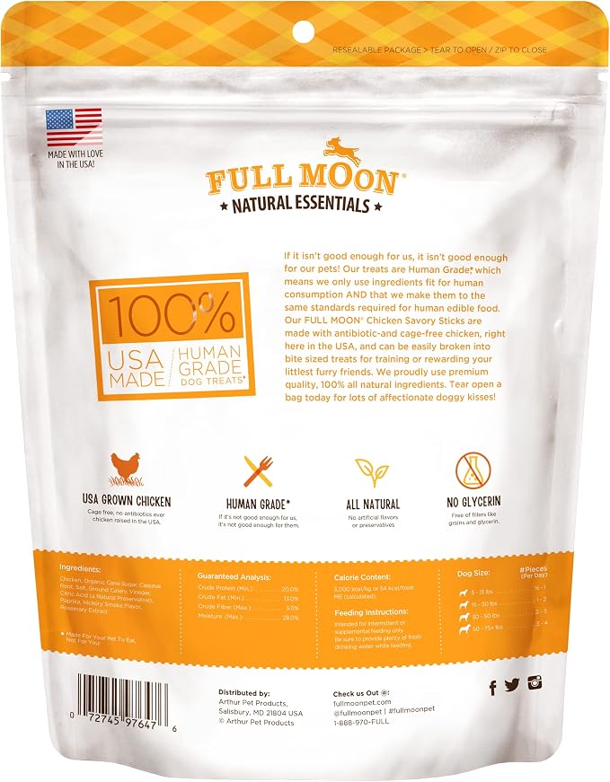 Full Moon® Essential Chicken Savory Sticks Dog Treats 24 oz | Human Grade, No corn, No wheat, No soy, Glycerin Free, Made in the USA
