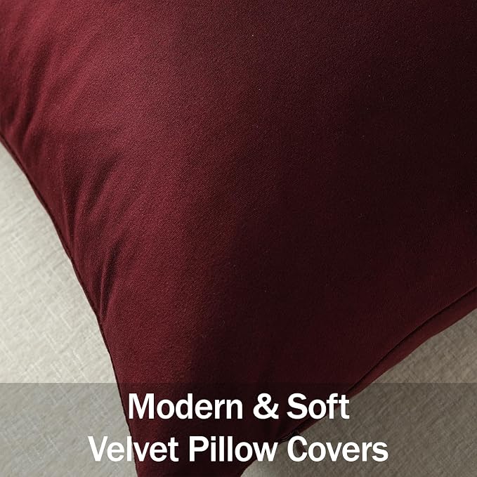 Throw Pillow Covers 18x18 Burgundy: Pack of 2 Cozy Soft Velvet Square Modern Luxury Decorative Throw Pillow Cases for Sofa Couch Living Room Bed Home Decor