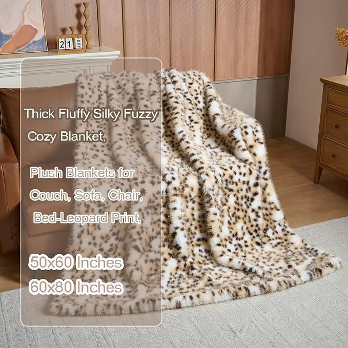 Luxury Fluffy Faux Fur Throw Blanket,Thick Fluffy Silky Fuzzy Cozy Blanket,Plush Blankets for Couch, Sofa, Chair, Bed-Leopard Print,50x60 Inches