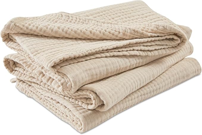 EMME Cotton Muslin Twin Blanket Breathable Gauze Soft Lightweight Blankets Adults Gifts for Women (Heather Beige, 60"x80")