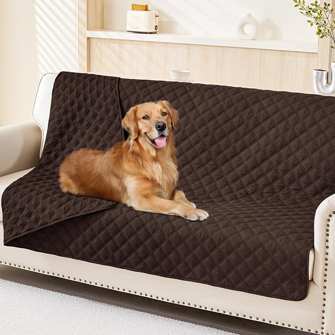 Smiry Waterproof Reversible Pet Couch Covers for Dogs | Pet Friendly, Soft Fabric, Washable Sofa Furniture Protector for Dogs Cat Kids, Checkered (52"x82", Chocolate/Chocolate)