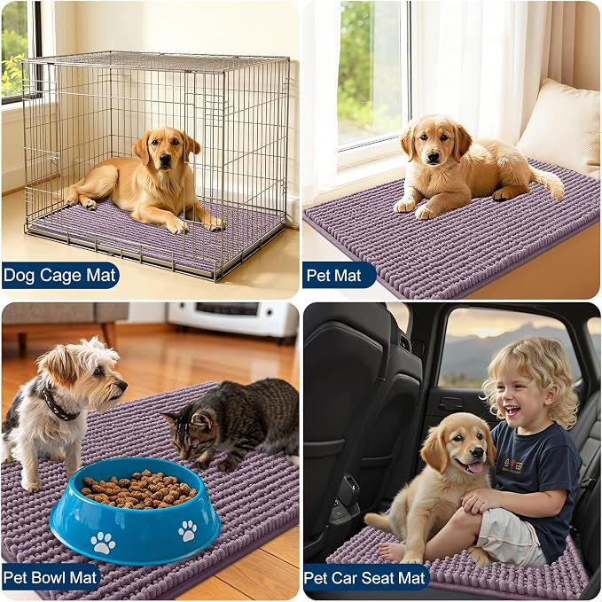OLANLY Dog Door Mat for Muddy Paws 24x16, Extra Absorbent Chenille Mud Mat | Deep Plum, Absorbs Moisture and Dirt, Non-Slip Machine Washable Doormat, Quick-Drying Indoor Entryway Floor Mat for Dogs