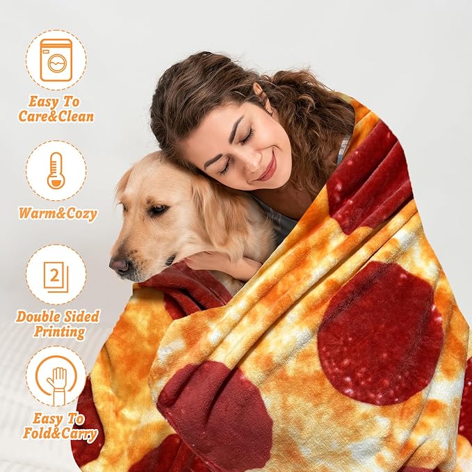 Bcareself Pizzas Blanket Adult Kdis Size 2.0 Double Sided Funny Realistic Food Personalized Throw Blanket Novelty Gift for Everyone Soft Pepperoni Pizzas Blanket Soft Flannel 60 inches