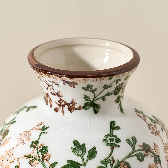 6.73" Ceramic Flower Decorative Antique Vase, Vintage Rustic Chinoiserie Floral Vase for Home Decor, Living Room, Bookshelf, Office, Entryway, Garden, Tuscan Decor, Chinoiserie Decor