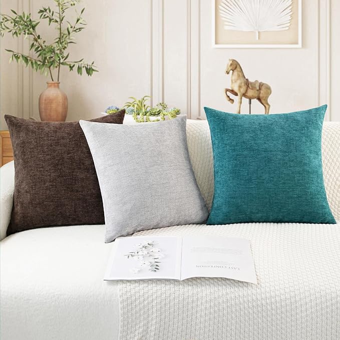 CaliTime Decorative Couch Throw Pillow Covers 20 X 12 Inches Teal | Pack of 2, Cozy Chenille Cushion Cases for Sofa Bed Living Room Farmhouse Home