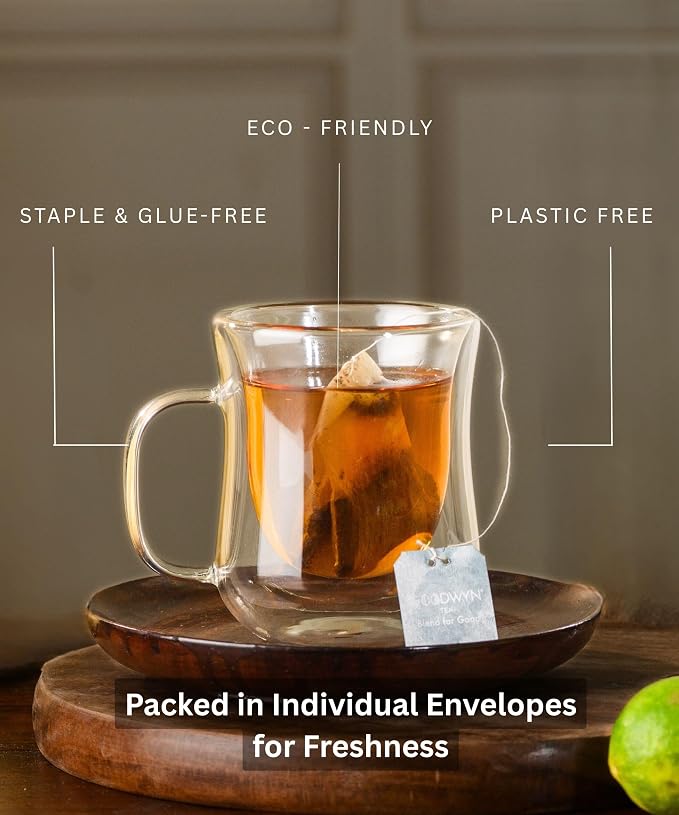Goodwyn Lemon Black Tea – 100 Individually Wrapped Plastic-Free Tea Bags, Lemongrass Black Tea with Natural Lemon Flavor, Medium Caffeine, Sugar-Free Gluten-Free Travel-Friendly