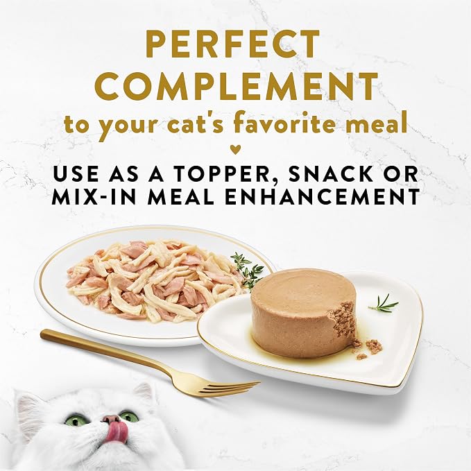 Fancy Feast Purina Appetizers Lickable Grain Free Wet Cat Food Topper White Meat Chicken and Flaked Tuna Appetizer - 1.1 oz. Trays,(Pack of 20)