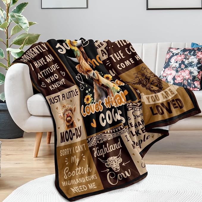 Highland Cow Gifts for Women, Highland Cow Blanket 50"x60" | Cow Gifts for Women for Birthday/Christmas/Mothers Day, Scottish Highland/Hiland/Hyland Cow Decor Throw Blanket
