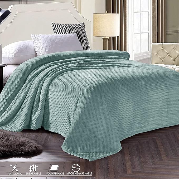 Exclusivo Mezcla Large Waffle Fleece Throw Blanket for Couch, Celadon | Lightweight Soft Blanket for Sofa, Bed, Living Room, Plush Fluffy Throw for Home Decor, Travel, All Season, 50x70 Inches