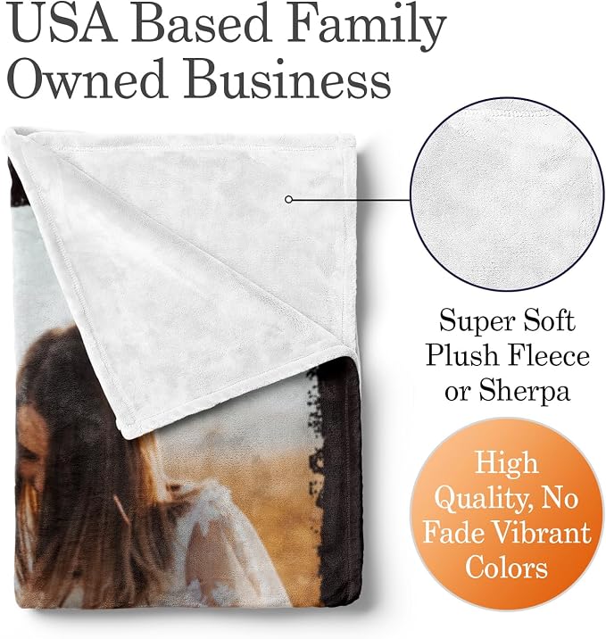 Personalized Photo & Text Blanket, Custom Picture Fleece Throw (1-Pic) | Printed in USA, ships next day, add 1-9 photos & custom text, fleece or sherpa, family keepsake gift, cozy home decor