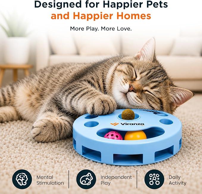 4 Interactive Cat Toy with Catnip Ball, Dual Rolling Balls & Feather Teaser