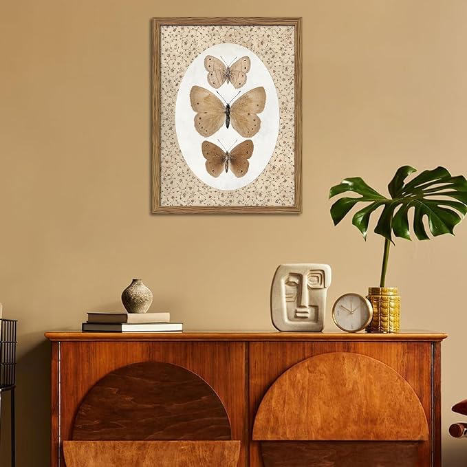 Framed Butterfly Canvas Wall Art, Vintage Butterfly Pictures Posters Wall Decor, Modern Farmhouse Decor, Rustic Retro Butterflies Paintings Prints for Bedroom Bathroom Shelf 8x10 inch