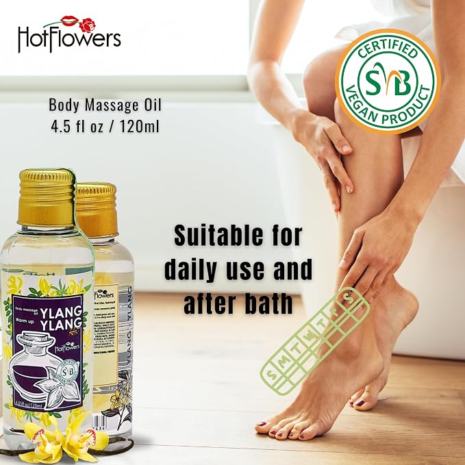 HOT FLOWERS Ylang-Ylang Body Massage Oil Set for Moisturizer and Nourish The Skin – Women and Couples - 4.5 fl oz