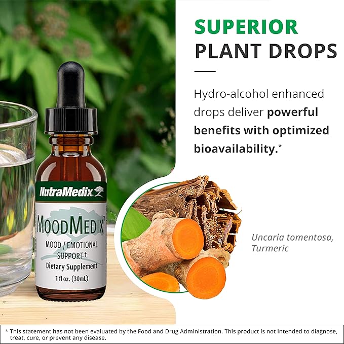 NutraMedix MoodMedix - Mood Support Supplement with Bioavailable Liquid Cat's Claw & Turmeric Root Drops - Mood, Stress Response & Emotional Support Supplement - Liquid Herbal Extract Tincture (1oz)