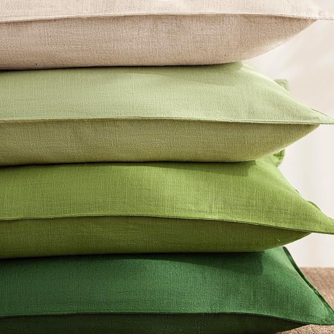 Foindtower Pack of 2, Decorative Linen Solid Throw Pillow Covers Soft Accent Euro Cushion Case Boho Farmhouse Pillowcase for Chair Couch Sofa Bedroom Living Room Home Decor 26 x 26 Inch Forest Green