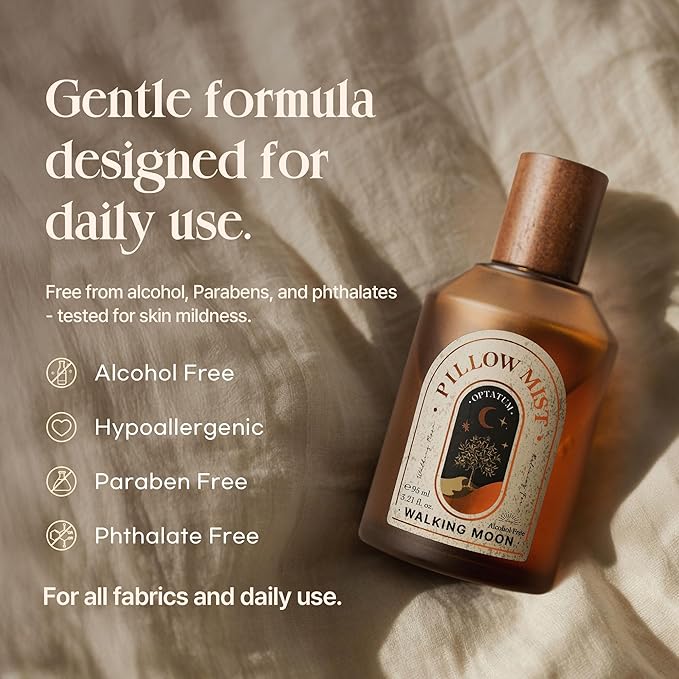 OPTATUM Pillow Mist - Aromatherapy Pillow Spray for Sheets, Linen & Bedding, Natural Essential Oils for Stress Relief, Gift for Someone Who Wants to Sleep Well - Walking Moon