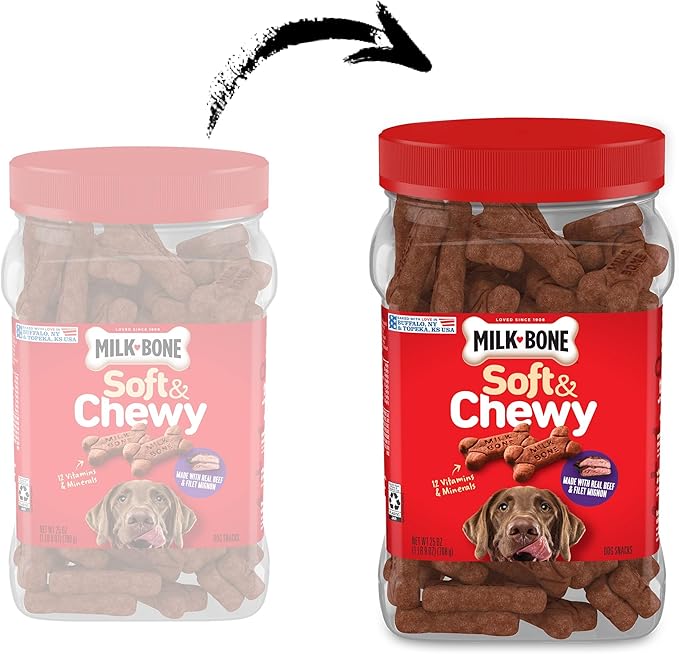 Milk-Bone Soft & Chewy Dog Treats, 25 Oz. Canister | Made with real beef & filet mignon, tender dog treats, easy to chew, for dogs of all ages and sizes
