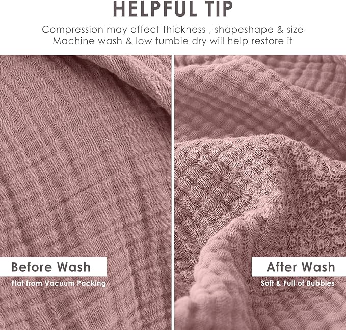 EMME Muslin Blankets for Adults Throw Blanket for Couch Breathable Gauze Soft Lightweight Airy Dusty Pink Twin XL 66" x 90"