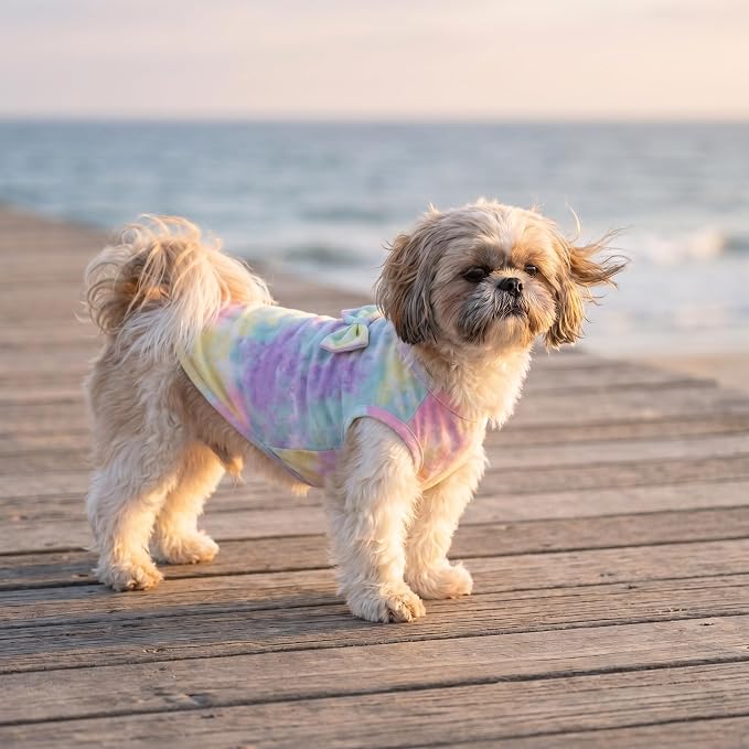2 Pack Dog Tie Dye Clothes for Small Dogs, Spring Summer Dog Dresses Tie Dye Sweatshirt Breathable Pet Doggie Apparel Stretchable Outfit, M Size
