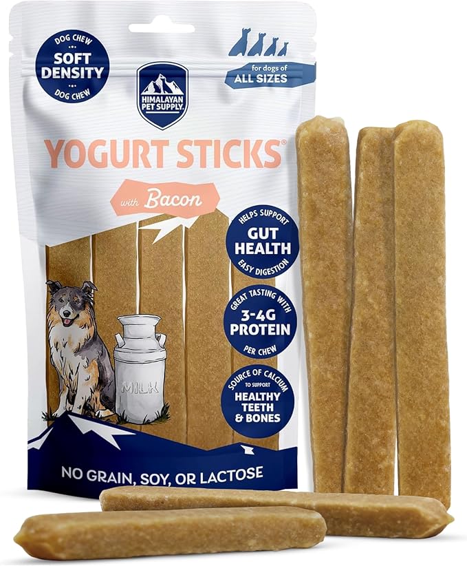 Himalayan Dog Chew Yogurt Sticks, Probiotic Dog Treats, Bacon, 5 Treats | Dog Chews With Prebiotics, Probiotics & Protein, Digestive Support, Lactose & Gluten Free, Natural Dog Treats for All Breeds