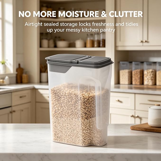Cereal Containers Storage Airtight Food Organizers with Lids, 32 Cup BPA-Free Plastic Holder for Kitchen Pantry Organization, Clear Rice Flour Sugar Dry Goods Dispenser (32, Cup)
