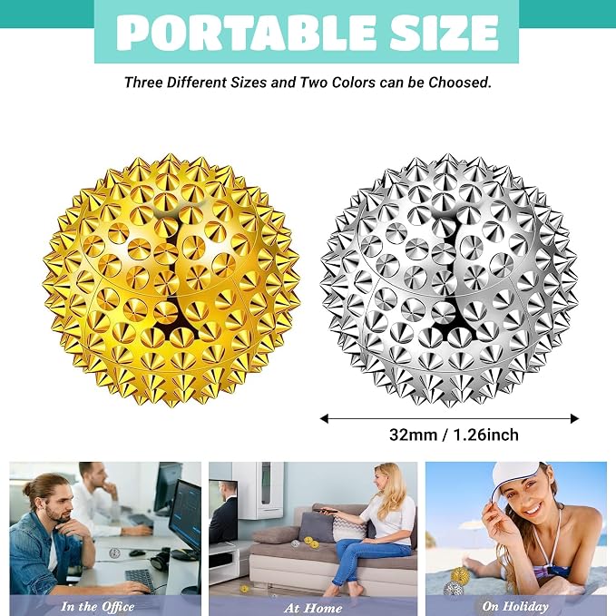 Magnetic Balls, Silver Massage Balls - 1 Pair, Adults & Kids Relief for Pain & Stress, Spiky & Acupuncture Massage for Hands