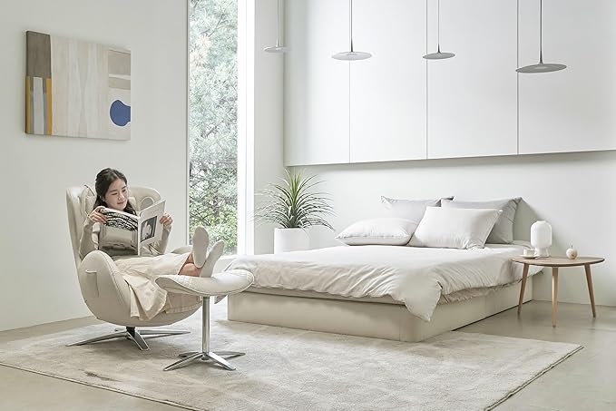 Nouhaus Classic Massage Chair with Ottoman. White Leather Lounge Chair, with Percussive & Shiatsu Chair Massager, Bluetooth Speaker and Recliner. Cozy Bedroom Chair with Spot and Full Body Massager