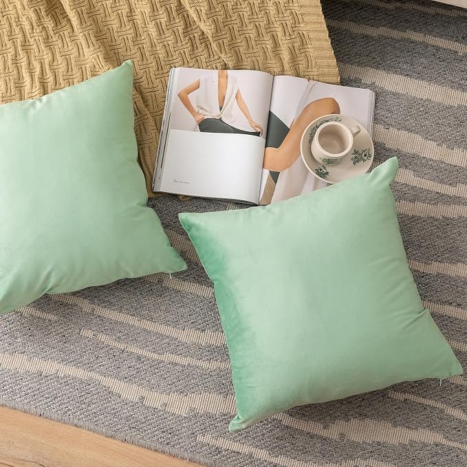 NiNi ALL SageGreen Velvet Throw Pillow Covers 28x28 Pack of 2 Decorative | Couch Soft Solid Boho Cushion Squar Pillow Cases for Chair Sofa Bedroom Farmhouse Living room Modern Luxury Home Christmas
