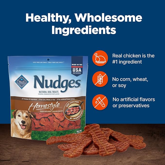 Blue Buffalo Nudges Homestyle Natural Dog Treats Chicken and Bacon, 16-oz Bag (Pack of 4)