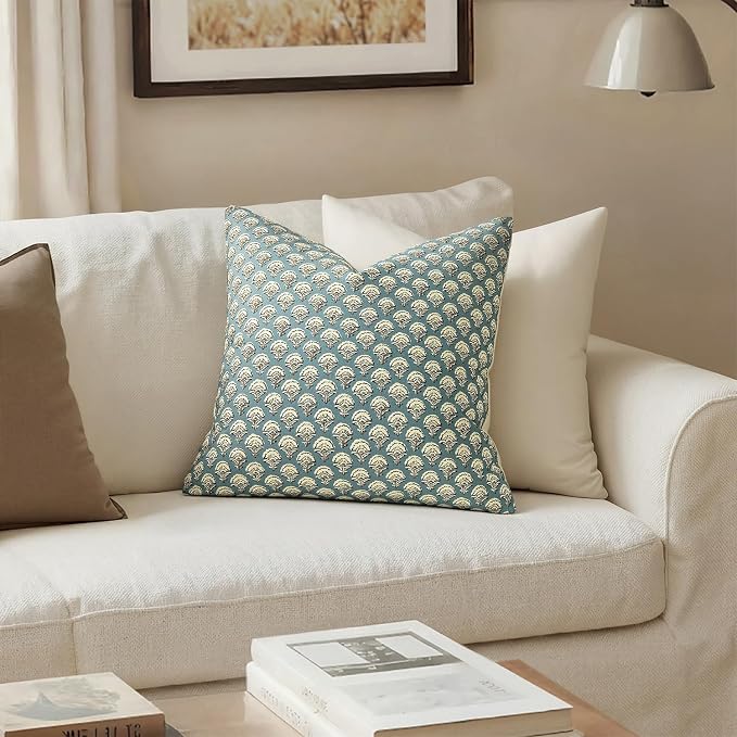 MIULEE Floral Print Decorative Euro Pillow Covers 22x22, Lake | Vintage Boho Farmhouse Modern Home Decor, Set of 2, Block Print Cushion Covers for Couch Sofa Bed Living Room