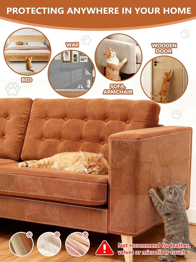 Extra Thick Clear Anti Cat Scratch Furniture Protector 17" x 197" | Couch Protector from Cat Claws - Single Sided Sticky Flexible Pet Tape for Furniture, for Couch Corner Door Walls Bed