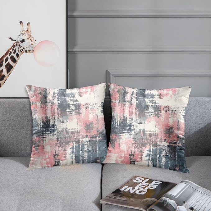 Emvency Throw Pillow Covers Set of 2, 18 x 18 Inch, Pink Gray | Abstract Modern Painting Outdoor Decorative Square Pillow Cases Couch Cushion Case for Couch Bed Sofa Living Room Home Decor