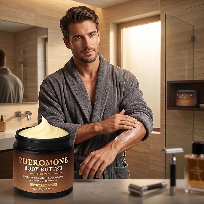 Pheromone Body Butter for Men, Cologned Skin Body Cream with Shea Butter, Cocoa Butter & Coconut Oil, Non-Greasy, Long-Lasting Scent, Alcohol-Free, Vegan, 5 oz (1 pack)