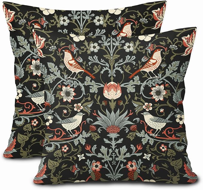 Chinoiserie Floral Bird Colorful Pillow Covers 22X22 in Set of 2 Orange Sage Green Pimpernel Flower Throw Pillow Cases Vintage Art Pillow Covers Modern Home Decor for Couch Patio Sofa Porch