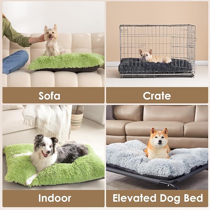 EHEYCIGA Fluffy Dog Crate Bed, Plush XX Large Dog Pillow, Green | Xlarge Calming Anti Anxiety Plush Faux Fur Mat for Large size dogs, Washable Soft Warm Dog Pad with Non-Slip Bottom