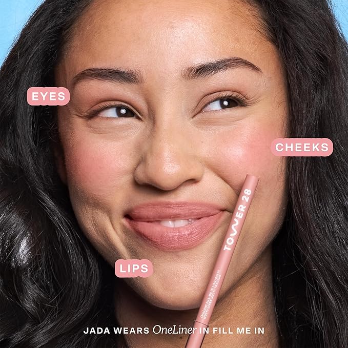Tower 28 OneLiner - Multi-Use Creamy Lip Liner, Eyeliner & Face Makeup Pencil for Sensitive Skin - Hydrating, Vegan Formula with Shea Butter - Matte, Long-Lasting Finish - Rosy Nude (1 Count)