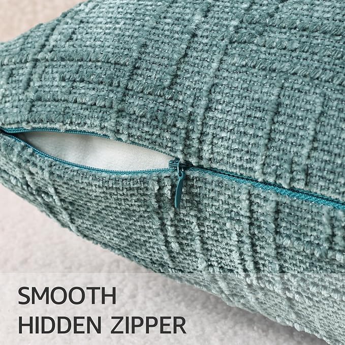 decorUhome Textured Chenille Throw Pillow Covers 18x18 Set of 2 Teal | Fall Modern Farmhouse Soft Cozy Slubby Couch Pillow Cases Boho Decorative Pillow Cases for Bed Sofa Living Room Home Decor