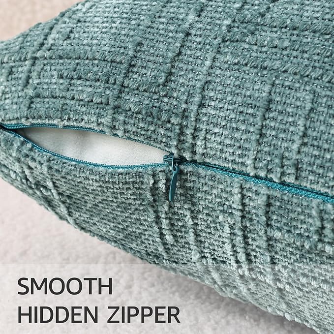 decorUhome Textured Chenille Throw Pillow Covers 12x20 Set of 2 Teal | Fall Modern Farmhouse Soft Cozy Slubby Couch Pillow Cases Boho Decorative Pillow Cases for Bed Sofa Living Room Home Decor